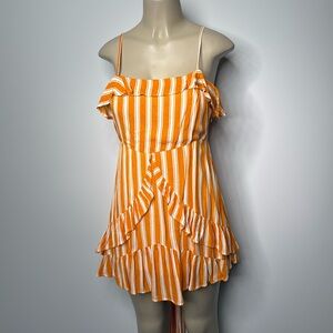In the Beginning medium yellow and white mini dress